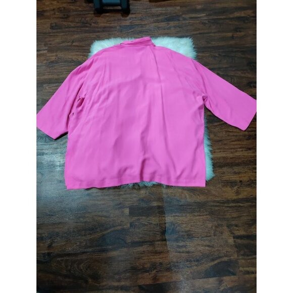 Adrienne Vittadini Silk Lagenlook Oversized Button Up Tunic Shirt Dress Pink M - Picture 8 of 16